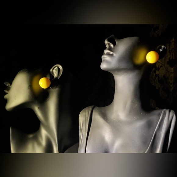 Bold Yellow Ball-Shaped Stud Silver Earrings - Picture 7 of 8